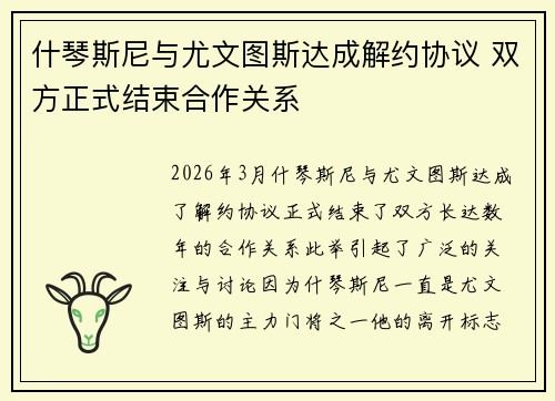 什琴斯尼与尤文图斯达成解约协议 双方正式结束合作关系